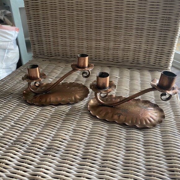 VINTAGE GREGORIAN COPPER Candleholder Candlesticks Double Cup CANDELABRA - Picture 5 of 8